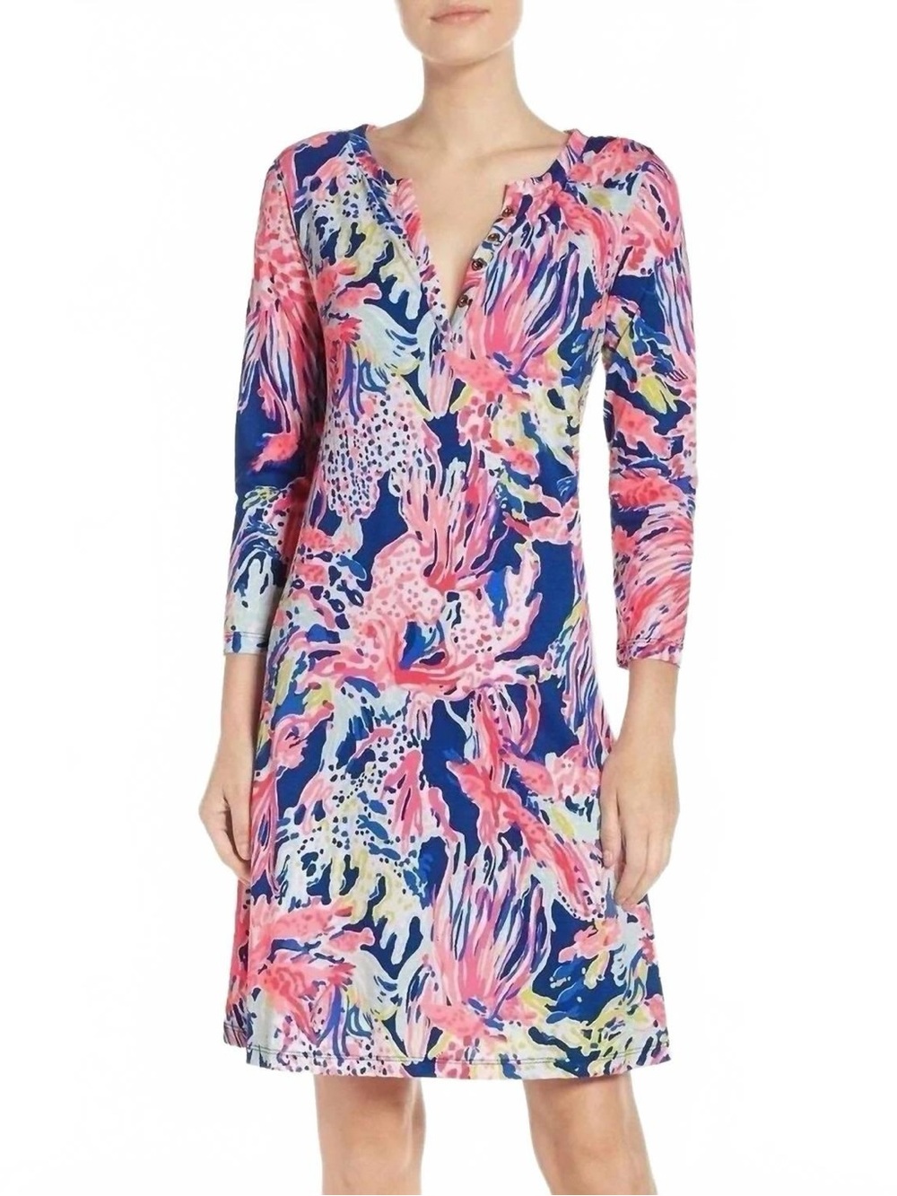 Lilly Pulitzer Banyan 3/4 Sleeve Dress In Blue Sz S